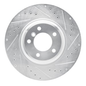BMW 335XI Brake Rotor (1) - Front Right - R1 Concepts - Drilled & Slotted - Silver - `07-`15